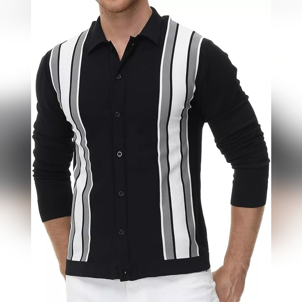 PJ Paul Jones Striped Vintage Polo Cardigan Shirt